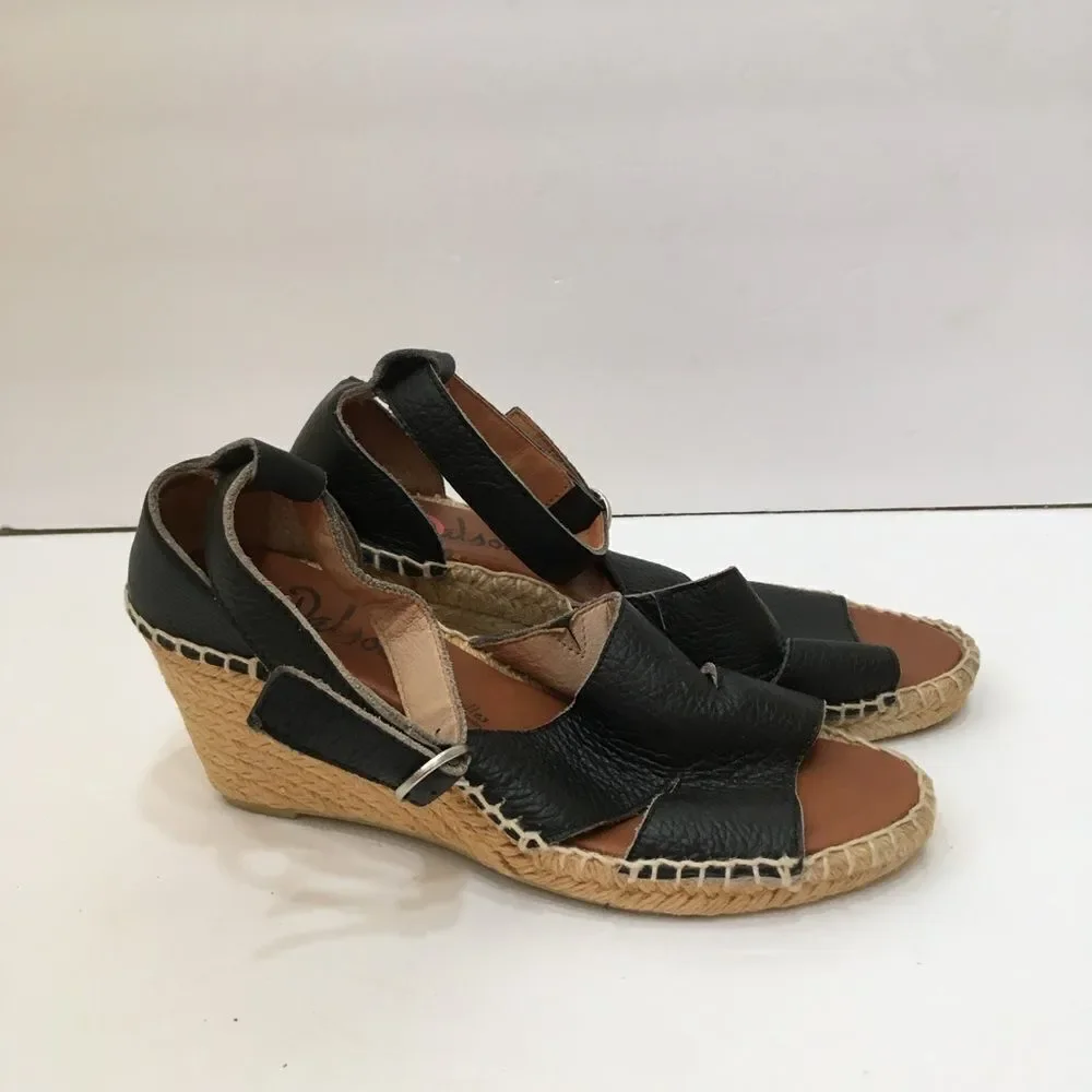 DALSON ESPADRILLE WEDGES IN BLACK LEATHER‎